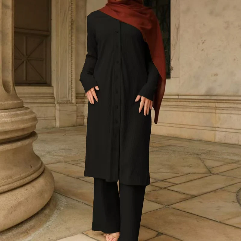 Damen Elegantes Zweiteiler-Set mit luftiger Bluse und weitem Hosen Drune