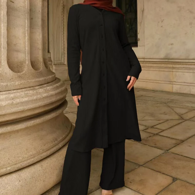 Damen Elegantes Zweiteiler-Set mit luftiger Bluse und weitem Hosen Drune
