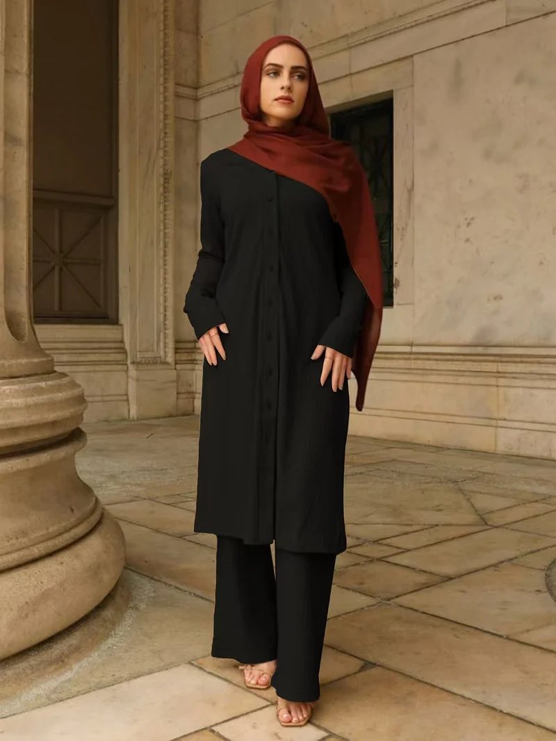 Damen Elegantes Zweiteiler-Set mit luftiger Bluse und weitem Hosen Drune