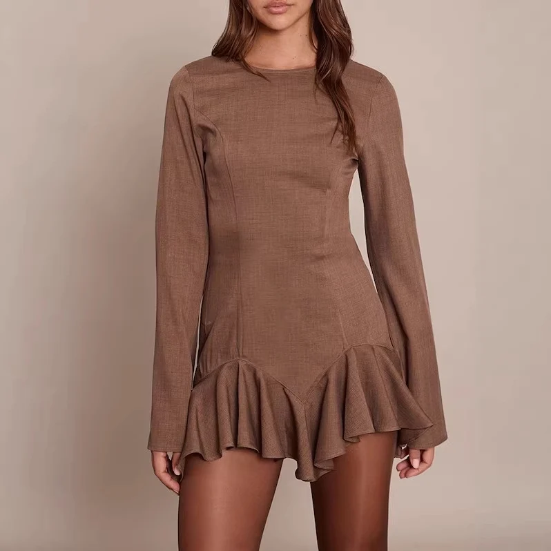 Damen Elegantes Wickelkleid mit Rüschensaum Drune