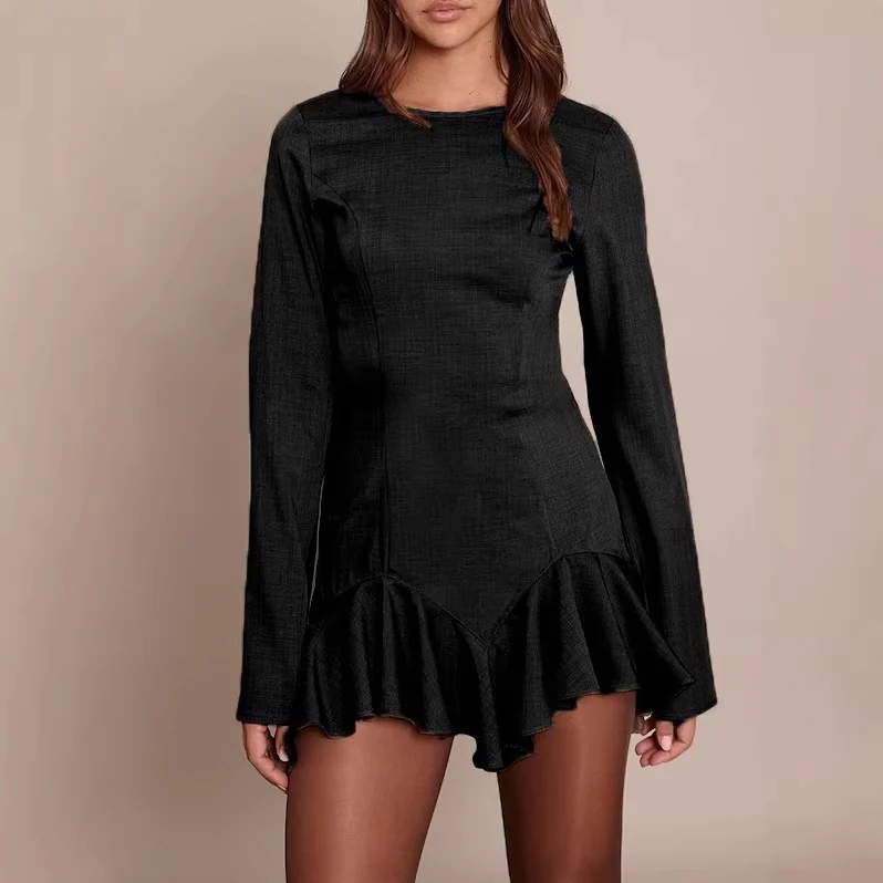 Damen Elegantes Wickelkleid mit Rüschensaum Drune