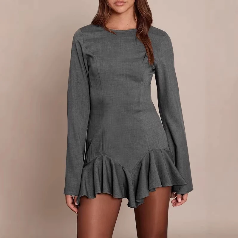 Damen Elegantes Wickelkleid mit Rüschensaum Drune