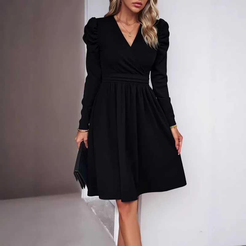 Damen Elegantes Wickelkleid mit Puffärmeln Drune 1788131704