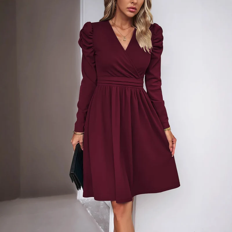 Damen Elegantes Wickelkleid mit Puffärmeln Drune 1788131704
