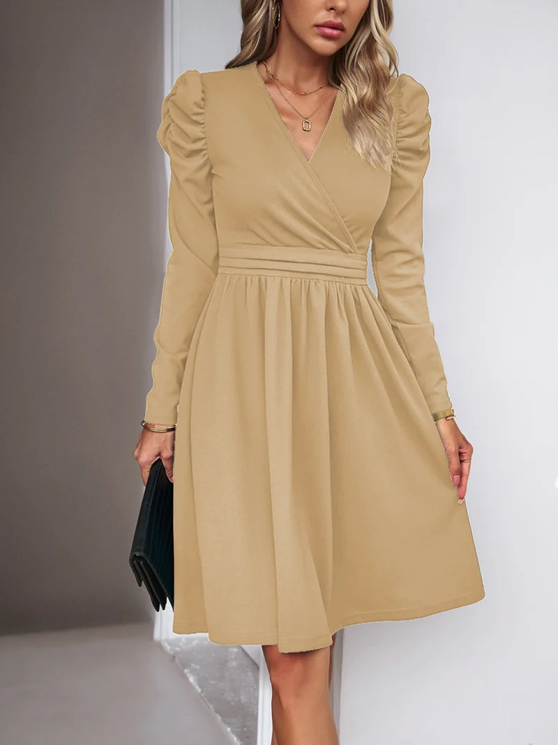 Damen Elegantes Wickelkleid mit Puffärmeln Drune 1788131704