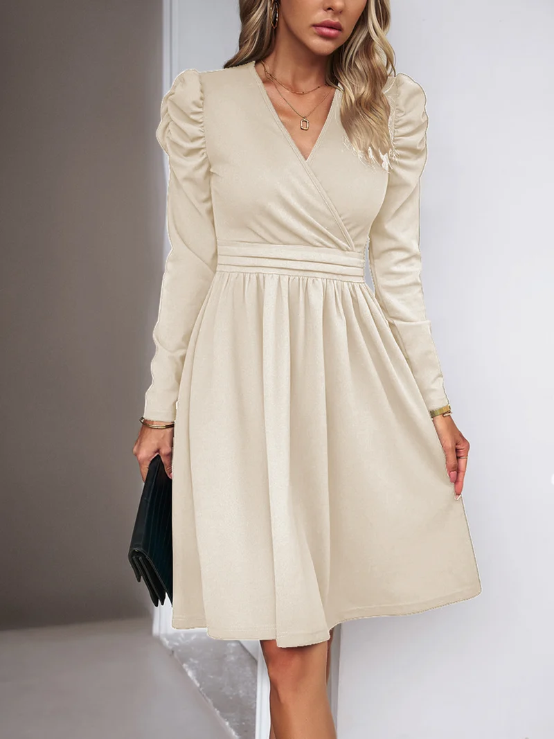 Damen Elegantes Wickelkleid mit Puffärmeln Drune 1788131704
