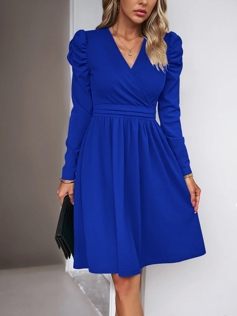 Damen Elegantes Wickelkleid mit Puffärmeln Drune 1788131704