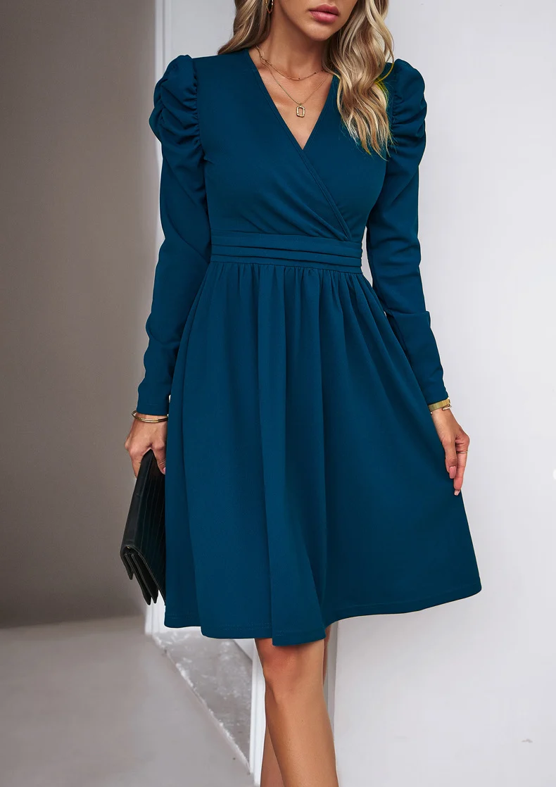 Damen Elegantes Wickelkleid mit Puffärmeln Drune 1788131704