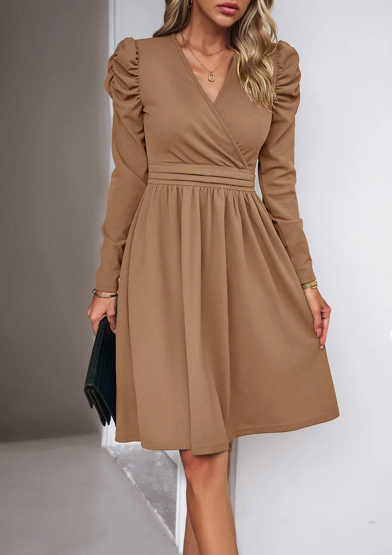 Damen Elegantes Wickelkleid mit Puffärmeln Drune 1788131704