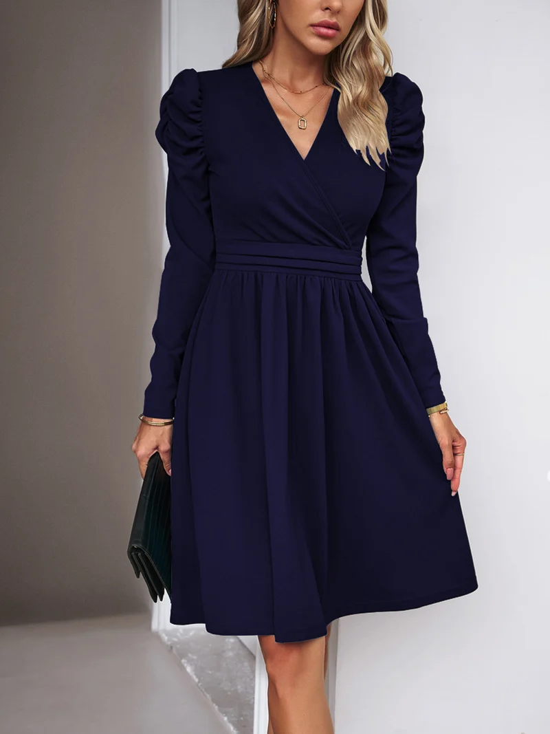 Damen Elegantes Wickelkleid mit Puffärmeln Drune 1788131704