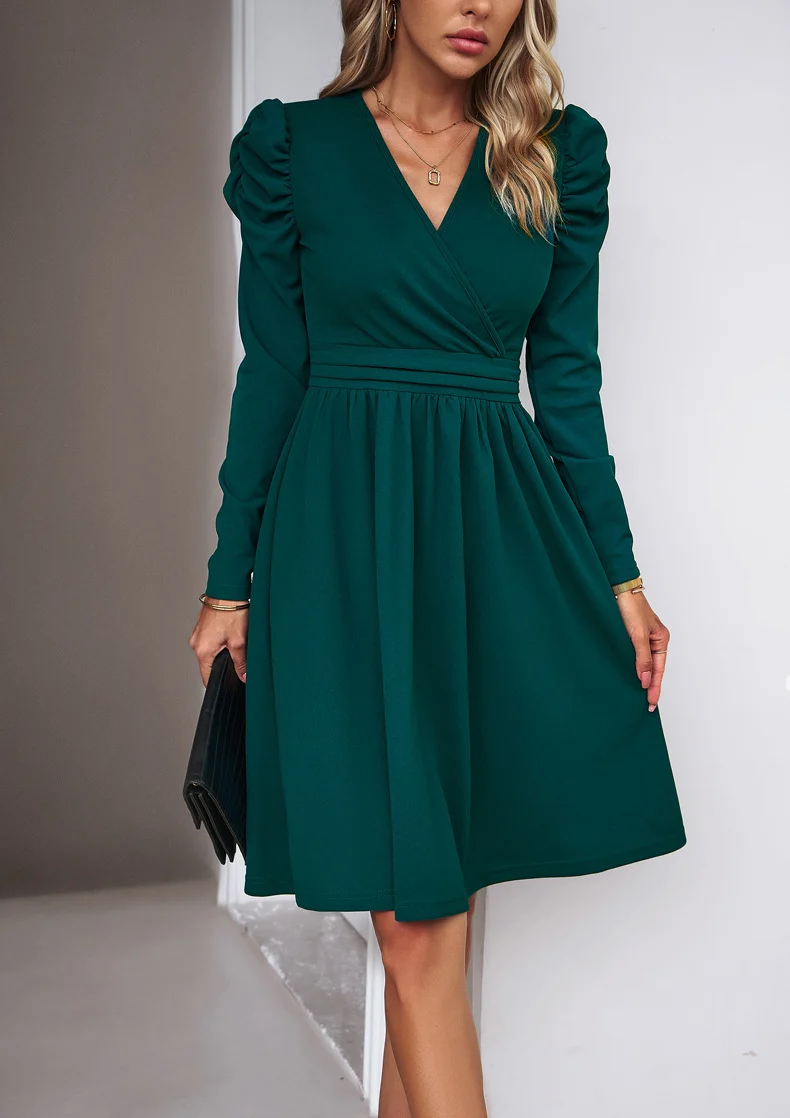 Damen Elegantes Wickelkleid mit Puffärmeln Drune 1788131704