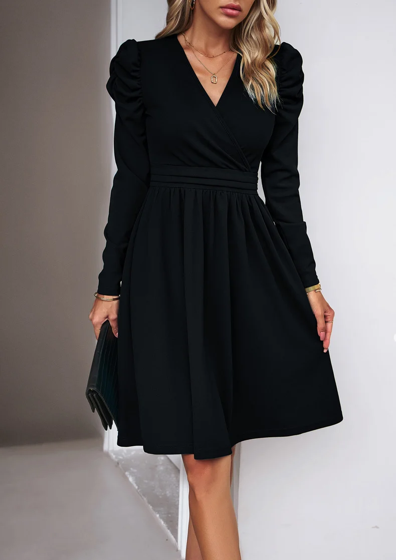 Damen Elegantes Wickelkleid mit Puffärmeln Drune 1788131704