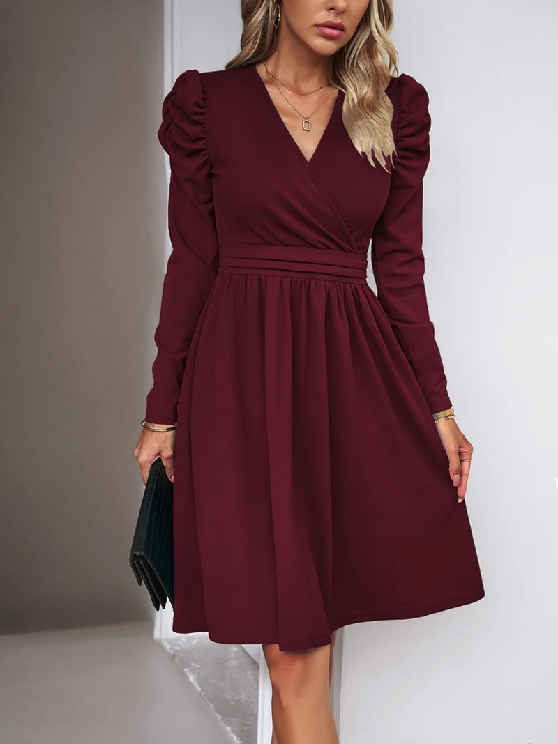 Damen Elegantes Wickelkleid mit Puffärmeln Drune 1788131704