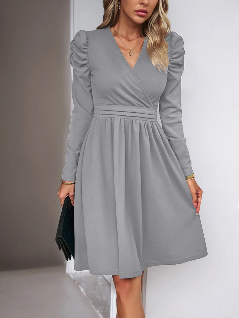Damen Elegantes Wickelkleid mit Puffärmeln Drune 1788131704