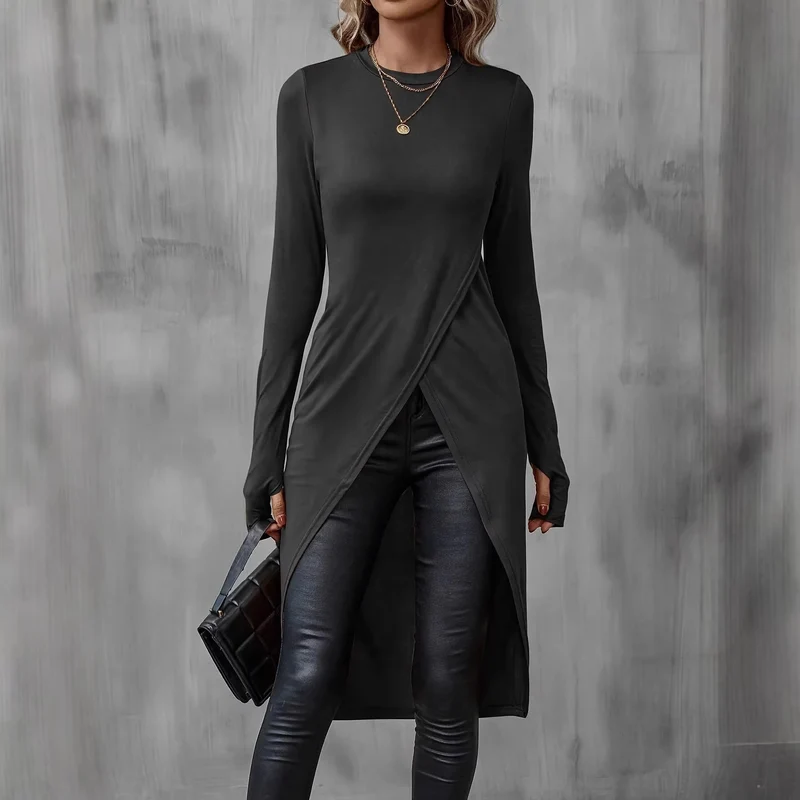 Damen Elegantes Wickelkleid mit langen Ärmeln Drune