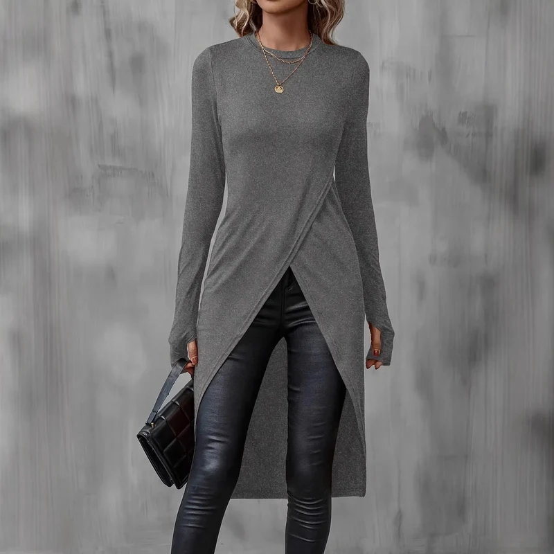 Damen Elegantes Wickelkleid mit langen Ärmeln Drune