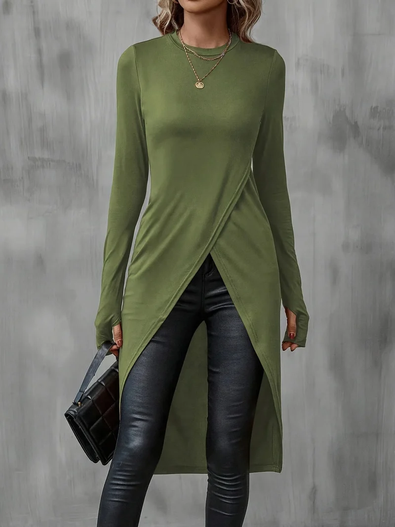 Damen Elegantes Wickelkleid mit langen Ärmeln Drune