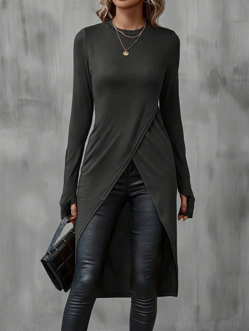 Damen Elegantes Wickelkleid mit langen Ärmeln Drune