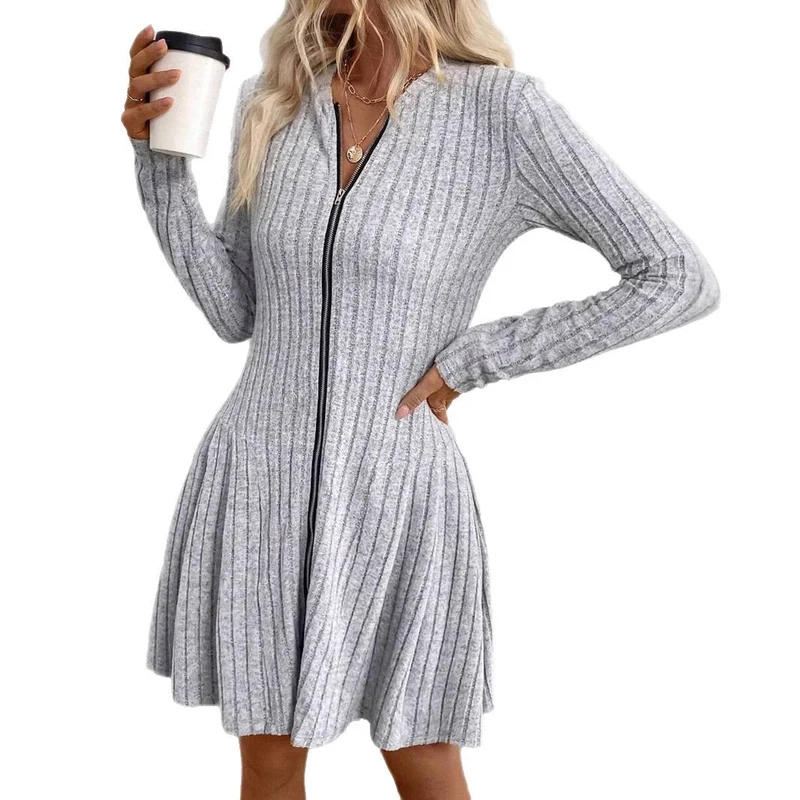 Damen Elegantes Rollkragenkleid mit Reißverschluss Drune