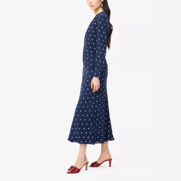 Damen Elegantes Polka-Dot Maxikleid mit tiefem V-Ausschnitt Drune