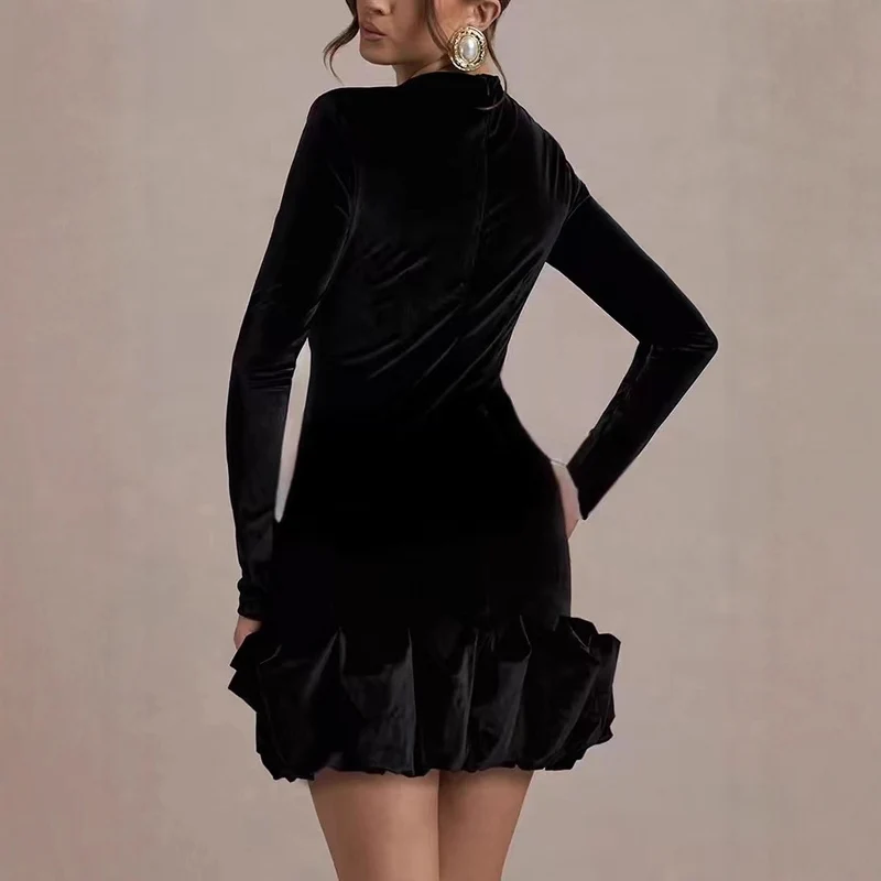 Damen Elegantes Minikleid mit Rüschensaum Drune