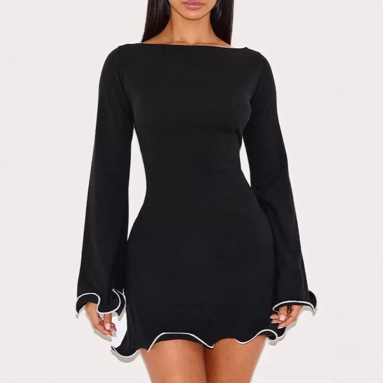 Damen Elegantes Minikleid mit Rüschenärmeln Drune