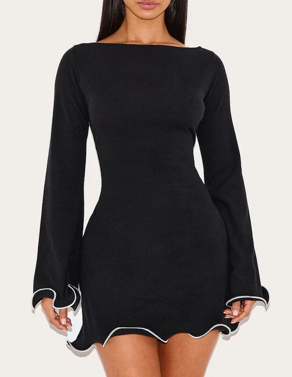 Damen Elegantes Minikleid mit Rüschenärmeln Drune