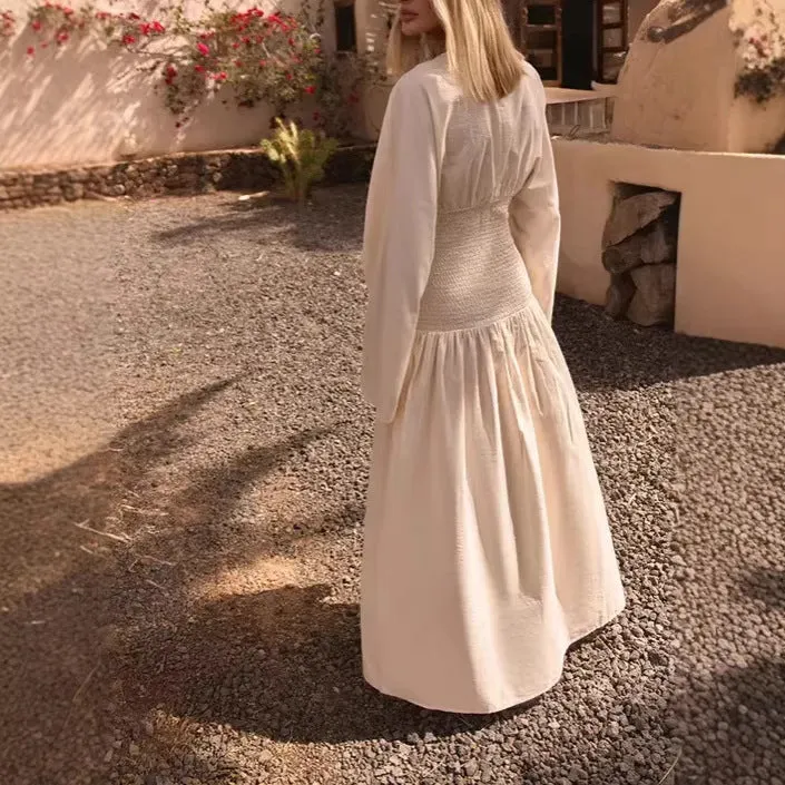 Damen Elegantes Maxikleid mit Schößchen und Rüschendetails Drune