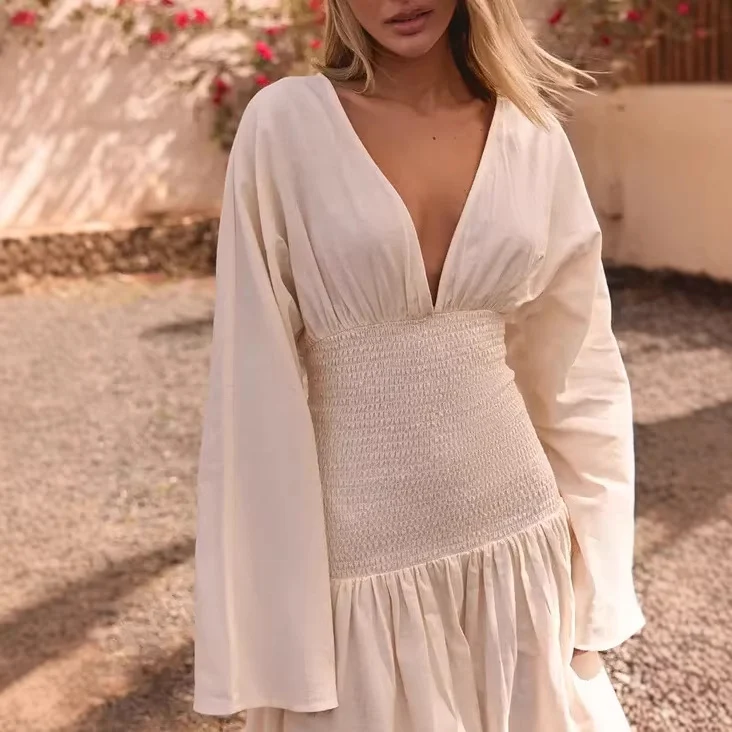 Damen Elegantes Maxikleid mit Schößchen und Rüschendetails Drune