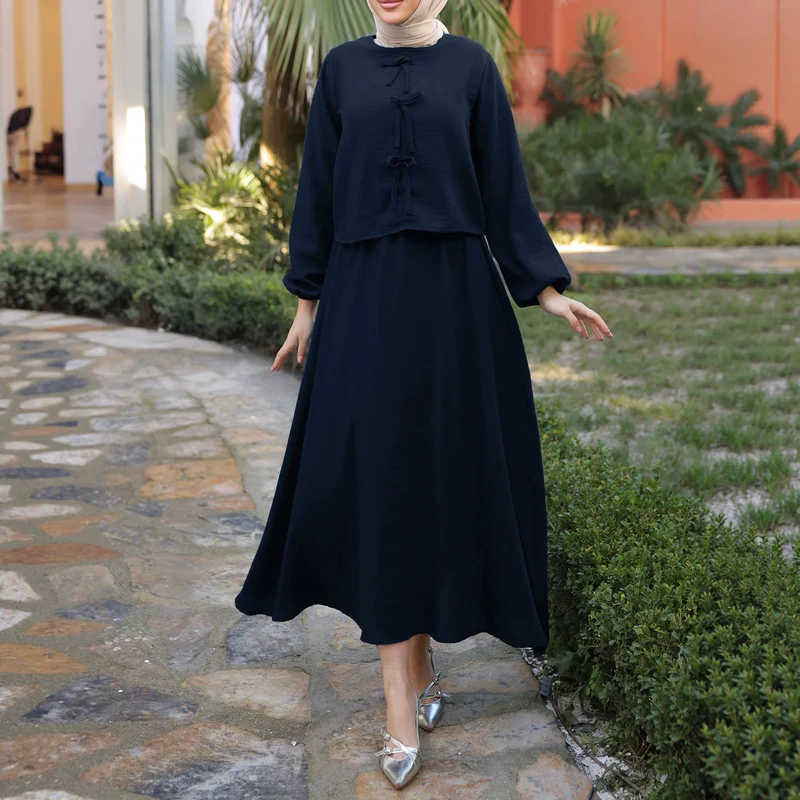 Damen Elegantes Langarmkleid mit Schößchen Drune