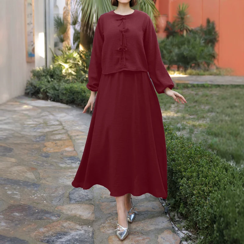 Damen Elegantes Langarmkleid mit Schößchen Drune