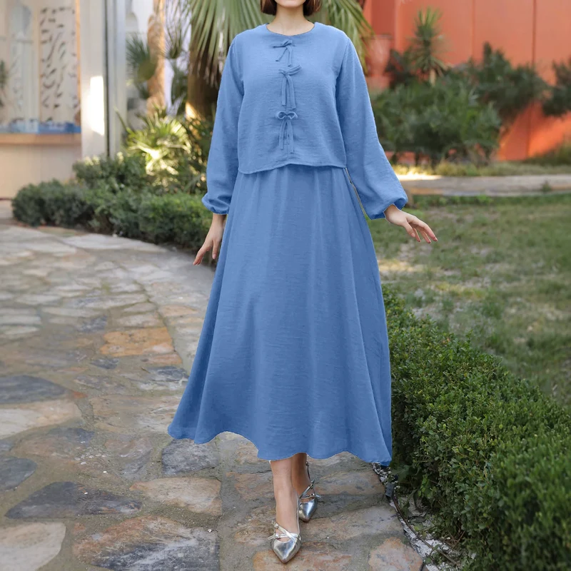 Damen Elegantes Langarmkleid mit Schößchen Drune