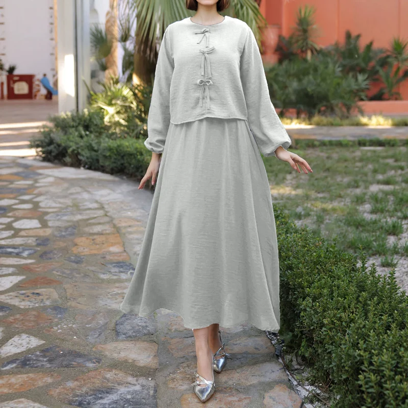 Damen Elegantes Langarmkleid mit Schößchen Drune