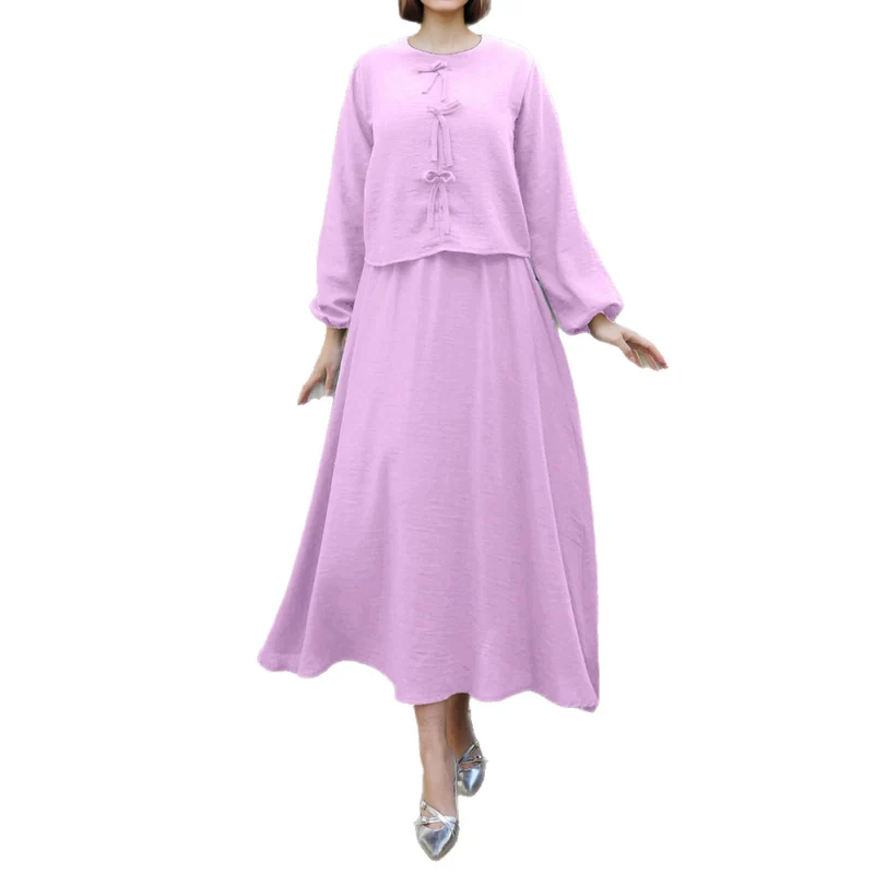 Damen Elegantes Langarmkleid mit Schößchen Drune