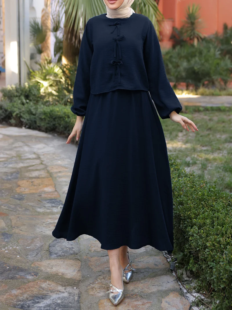 Damen Elegantes Langarmkleid mit Schößchen Drune