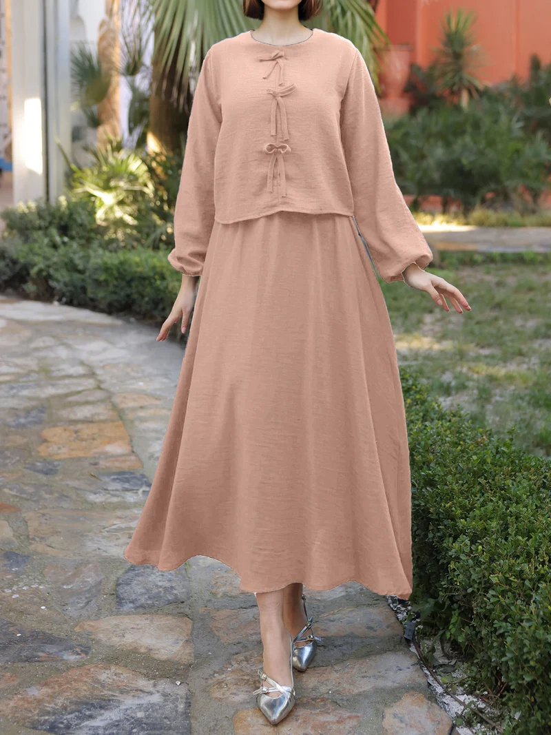 Damen Elegantes Langarmkleid mit Schößchen Drune