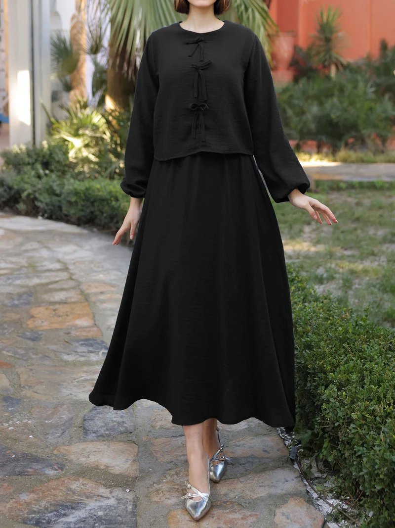 Damen Elegantes Langarmkleid mit Schößchen Drune
