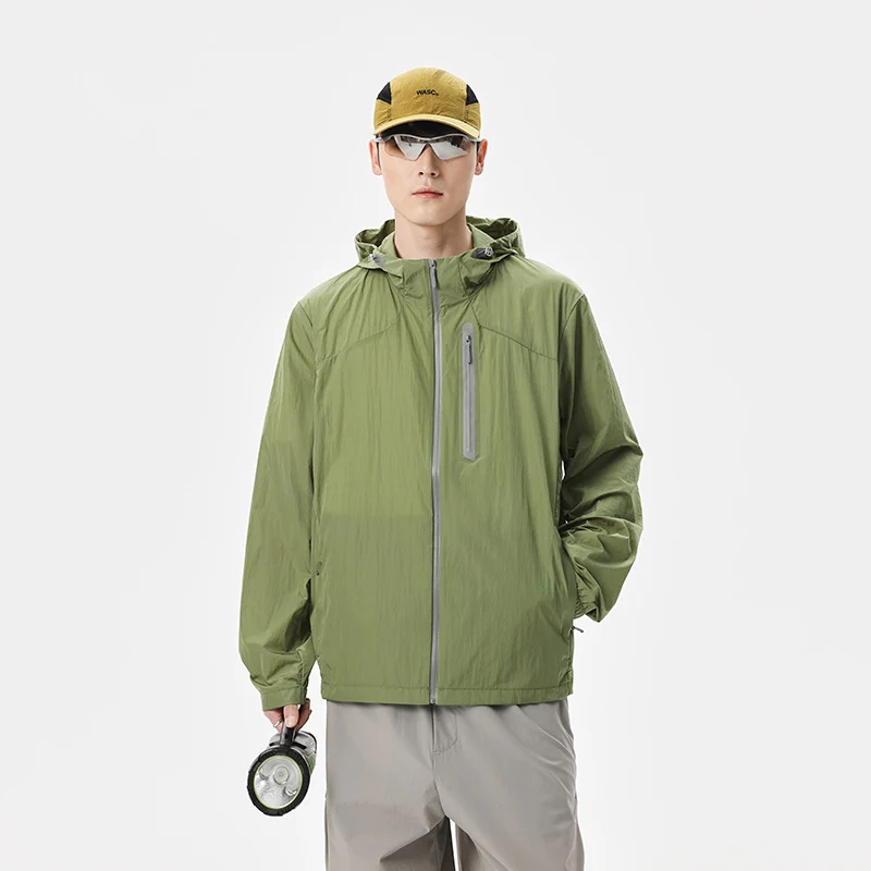 Herren Ultraleichte Packbare Regen- und Windjacke mit Kapuze, versteckter Brusttasche und wasserabweisendem Shell Drune