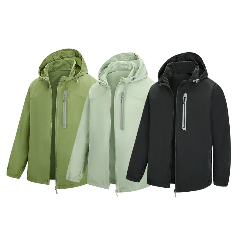 Herren Ultraleichte Packbare Regen- und Windjacke mit Kapuze, versteckter Brusttasche und wasserabweisendem Shell Drune