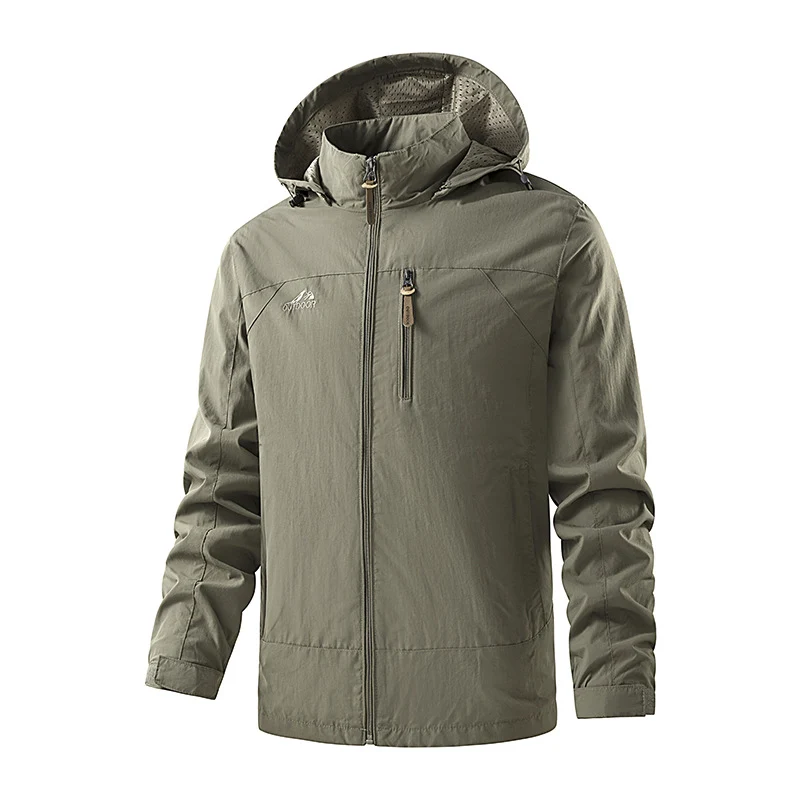 Herren Ultraleichte Outdoor-Kapuzenjacke mit Mesh-Innenfutter, Brustreißverschluss und verstellbaren Bündchen Drune