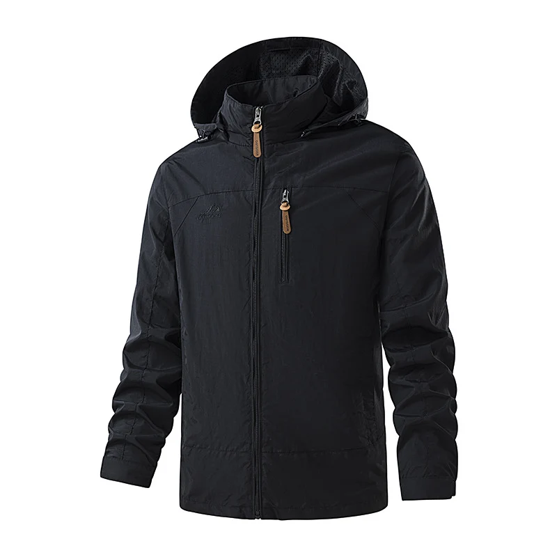Herren Ultraleichte Outdoor-Kapuzenjacke mit Mesh-Innenfutter, Brustreißverschluss und verstellbaren Bündchen Drune