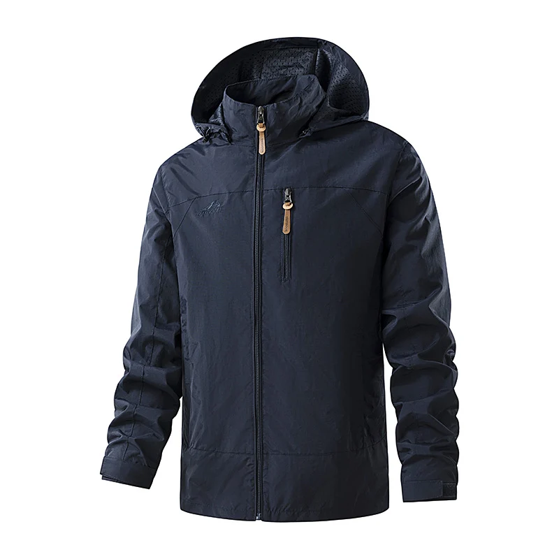 Herren Ultraleichte Outdoor-Kapuzenjacke mit Mesh-Innenfutter, Brustreißverschluss und verstellbaren Bündchen Drune