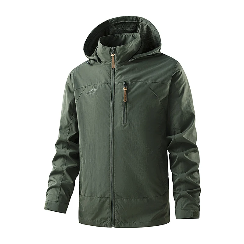 Herren Ultraleichte Outdoor-Kapuzenjacke mit Mesh-Innenfutter, Brustreißverschluss und verstellbaren Bündchen Drune