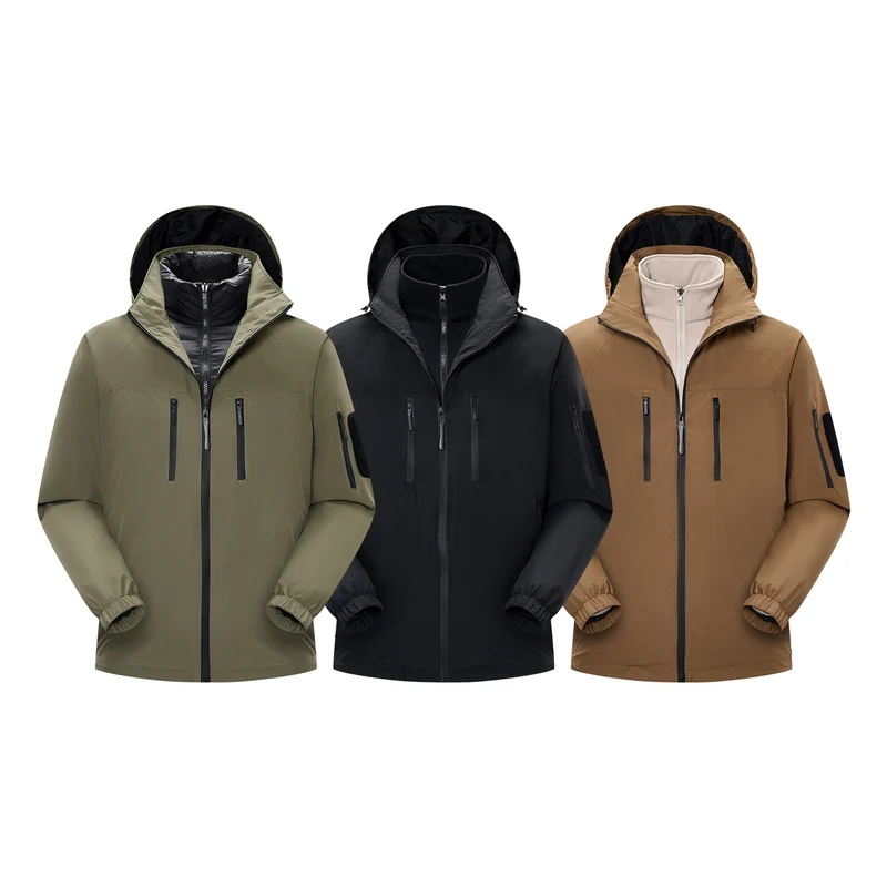 Herren technische, wind‑ und wasserabweisende Kapuzenjacke mit Brust‑Reißverschlusstaschen und Ärmel‑Utility‑Fach Drune