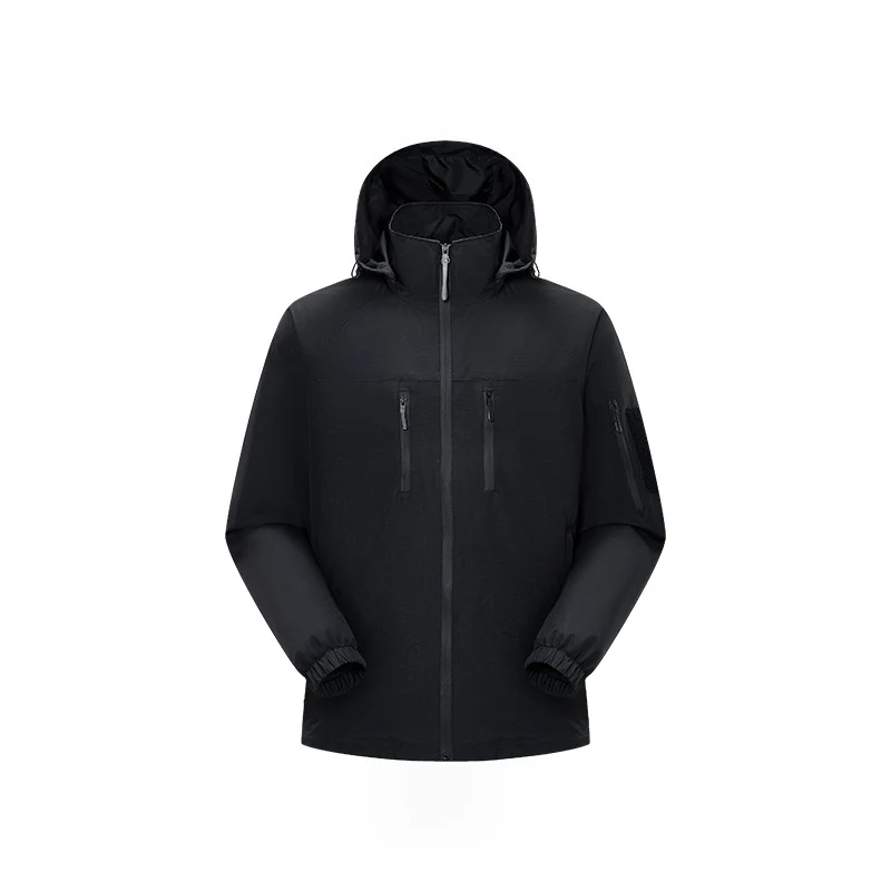 Herren technische, wind‑ und wasserabweisende Kapuzenjacke mit Brust‑Reißverschlusstaschen und Ärmel‑Utility‑Fach Drune