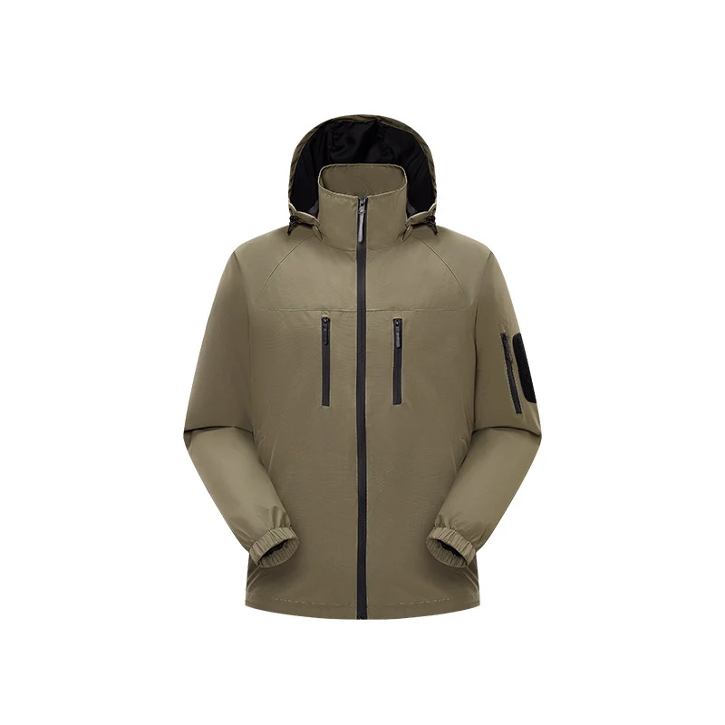 Herren technische, wind‑ und wasserabweisende Kapuzenjacke mit Brust‑Reißverschlusstaschen und Ärmel‑Utility‑Fach Drune