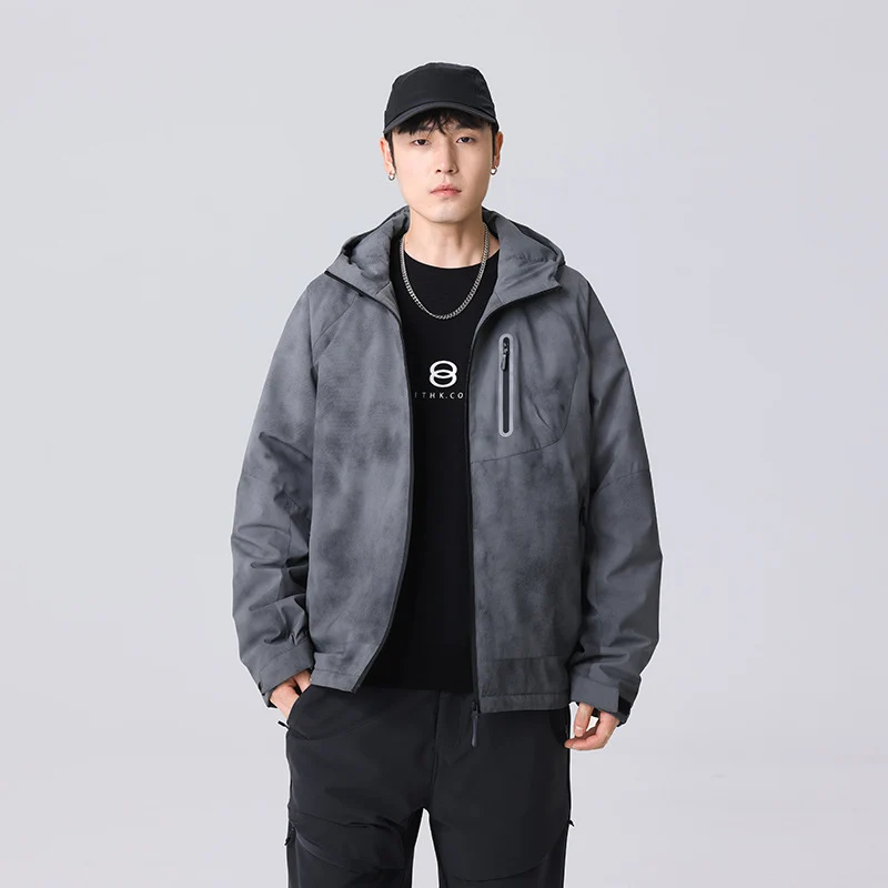 Herren Technische Regenjacke mit Kapuze wasserdichter Shell und reflektierender Brusttasche Drune
