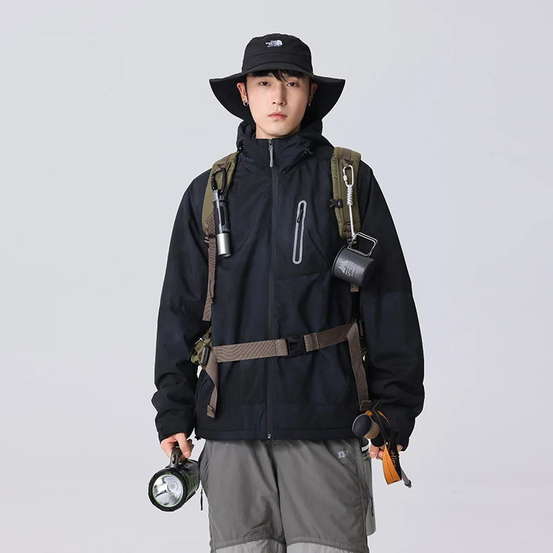 Herren Technische Regenjacke mit Kapuze wasserdichter Shell und reflektierender Brusttasche Drune