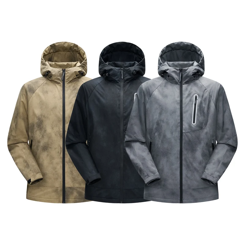 Herren Technische Regenjacke mit Kapuze wasserdichter Shell und reflektierender Brusttasche Drune