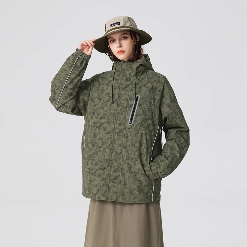 Herren technische Regenjacke mit Kapuze, wasserdichtem Material und Brust-Reißverschluss Drune